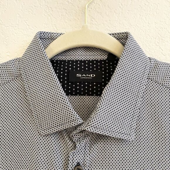 Sand Copenhagen‎ Mens 44 US Large Casual Shirt Button Up Black White 100% Cotton - Picture 3 of 10